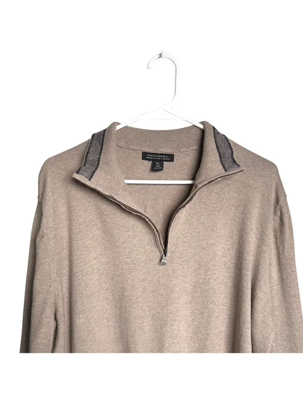 Banana Republic Premium Cotton Cashmere Quarter-Zip Sweater Mens Size XL Tan
